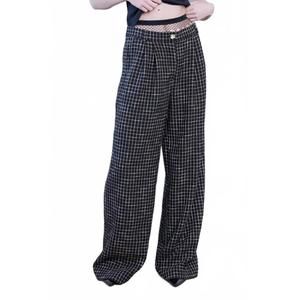 NEW STELLA NOVA checked bouclé straight leg pants in black/white